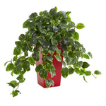 Nearly Natural 6485 28" Artificial Green Pothos Plant in Red Planter, UV Resistant (Indoor/Outdoor)