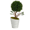 Nearly Natural 19`` Boxwood Topiary Artificial Tree in White Vase UV Resistant (Indoor/Outdoor)