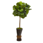 Nearly Natural T1172 50" Artificial Green Real Touch Fiddle Leaf Tree in Bamboo Planter 