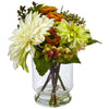 Nearly Natural 4588 Artificial Mixed Dahlia & Mum with Glass Vase