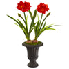 Nearly Natural P1203 49" Artificial Green & Red Double Amaryllis Plant in Charcoal Urn