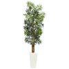 Nearly Natural 5610 7' Artificial Green Bamboo Palm Tree in White Tower Planter