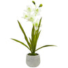 Nearly Natural 4298 22" Artificial Green & White Cymbidium Orchid Arrangement in Ceramic Vase