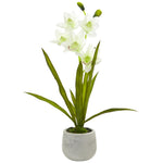 Nearly Natural 4298 22" Artificial Green & White Cymbidium Orchid Arrangement in Ceramic Vase