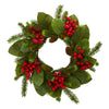 Nearly Natural 4266 19" Artificial Green & Red Magnolia Leaf, Berry & Pine Wreath