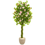 Nearly Natural 9309 6' Artificial Green & Pink Rose Tree in Sand Stone Planter