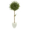 Nearly Natural 9229 5' Artificial Green Olive Topiary Tree in White Planter