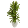 Nearly Natural 9208 4' Artificial Green Triple Cycas Plant in White Planter