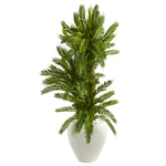 Nearly Natural 9208 4' Artificial Green Triple Cycas Plant in White Planter