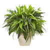 Nearly Natural 8774 23" Artificial Green Mixed Greens & Fern Plant in White Planter