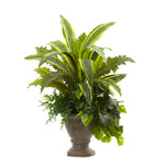 Nearly Natural 6825 25" Artificial Green Mixed Yucca, Marginatum, Pothos & Bracken with Planter
