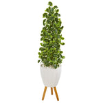 Nearly Natural 9957 51" Artificial Green Real Touch Variegated Holly Leaf Tree in White Planter with Stand