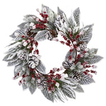 Nearly Natural 4262 24" Artificial White Snowy Magnolia Berry Wreath