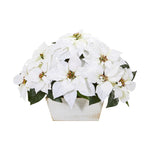 Nearly Natural A1089 16" Artificial White & Green Poinsettia Arrangement in White Wash Planter
