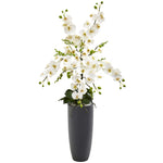 Nearly Natural A1366 3' Artificial White Phalaenopsis Orchid Arrangement in Gray Vase