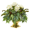 Nearly Natural 14`` Rose Artificial Arrangement in Gold Urn