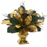 Nearly Natural 1557 18" Magnolia Leaf Artificial Arrangement in Pot, Gold