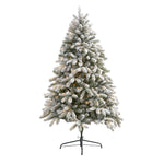 Nearly Natural 6` Flocked South Carolina Spruce Artificial Christmas Tree with 450 Clear Lights and 925 Bendable Branches