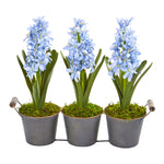 Nearly Natural 8641 13" Artificial Green & Blue Triple Potted Hyacinth Plant