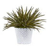 Nearly Natural 8896 13" Artificial Green Aloe Plant in White Embossed Planter