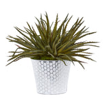 Nearly Natural 8896 13" Artificial Green Aloe Plant in White Embossed Planter