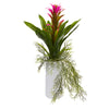 Nearly Natural 18`` Bromeliad Artificial Plant in White Planter