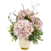 Nearly Natural Giant Hydrangea and Mixed Greens Artificial Arrangement in White Bowl