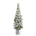 Nearly Natural 3` Flocked Christmas Artificial Pine Tree in Tin Planter