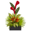 Nearly Natural 1962 28" Artificial Green & Red Tropical Arrangement in Black Vase