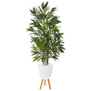 Nearly Natural T1130 53" Artificial Green Bamboo Palm Tree in White Planter with Stand