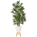 Nearly Natural T1130 53" Artificial Green Bamboo Palm Tree in White Planter with Stand