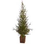 Nearly Natural 4` Alpine ``Natural Look`` Artificial Christmas Tree in Wood Planter with Pine Cones