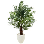 Nearly Natural 5985 4.5' Artificial Green Areca Palm Tree in White Oval Planter