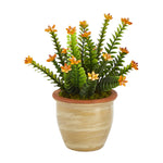 Nearly Natural 10``Flowering Sedum Succulent Artificial Plant in Ceramic Planter