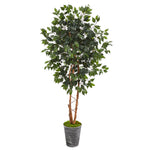 Nearly Natural T1020 5.5' Artificial Green Ficus Tree in Decorative Tin Planter