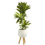 Nearly Natural 46``Dracaena Artificial Plant in White Planter with Stand (Real Touch)