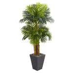 Nearly Natural 5667 5.5' Artificial Green Triple Areca Palm Tree in Slate Finish Planter