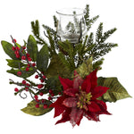 Nearly Natural 4951 25" Artificial Green & Red Poinsettia Candleabrum