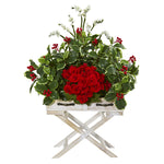 Nearly Natural A1101 28" Artificial Green & Red Begonia & Holly Leaf Artificial Arrangement in Drawer Planter