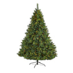 Nearly Natural 7` West Virginia Full Bodied Mixed Pine Artificial Christmas Tree with 450 Clear LED Lights and Pine Cones