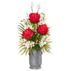 Nearly Natural 8766 43" Artificial White & Red Cymbidium Orchid, Succulent & Mixed Flower Plant
