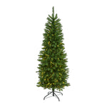 Nearly Natural 6` Slim Green Mountain Pine Artificial Christmas Tree with 250 Clear LED Lights