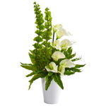 Nearly Natural 23`` Calla Lily and Bell of Ireland Artificial Arrangement