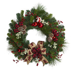 Nearly Natural 24`` Christmas Pine Artificial Wreath with Ornaments