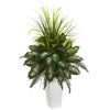 Nearly Natural 6382 Artificial Green Mixed River Fern & Dogtail Plant in White Tower Planter