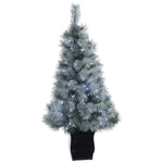 Nearly Natural 4` Snowy Mountain Pine Artificial Christmas Tree with 150 LED Lights and Decorative Planter