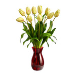 Nearly Natural A1491-YR 22” Dutch Tulip Artificial Arrangement in Ruby Vase