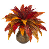 Nearly Natural P1045 20" Artificial Red & Orange Autumn Boston Fern Plant in Planter