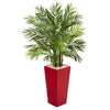 Nearly Natural 5615 4.5' Artificial Green Areca Plam Tree in Red Planter