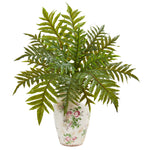 Nearly Natural 8645 25" Artificial Green Real Touch Hares Foot Fern Plant in Decorative Vase